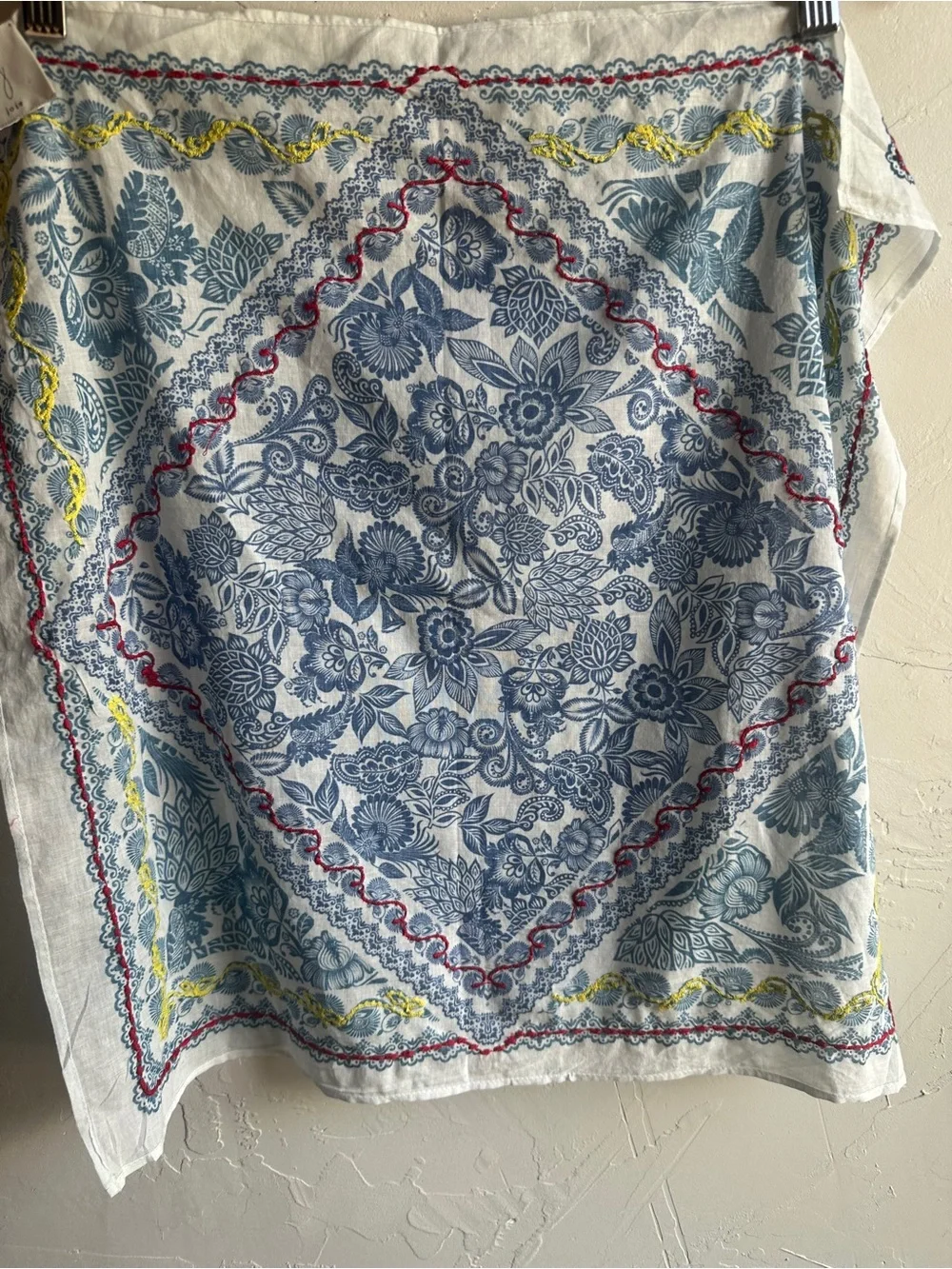 Boho Bandana Scarf Embroidered Floral Joie Cottagecore Folk 21x21